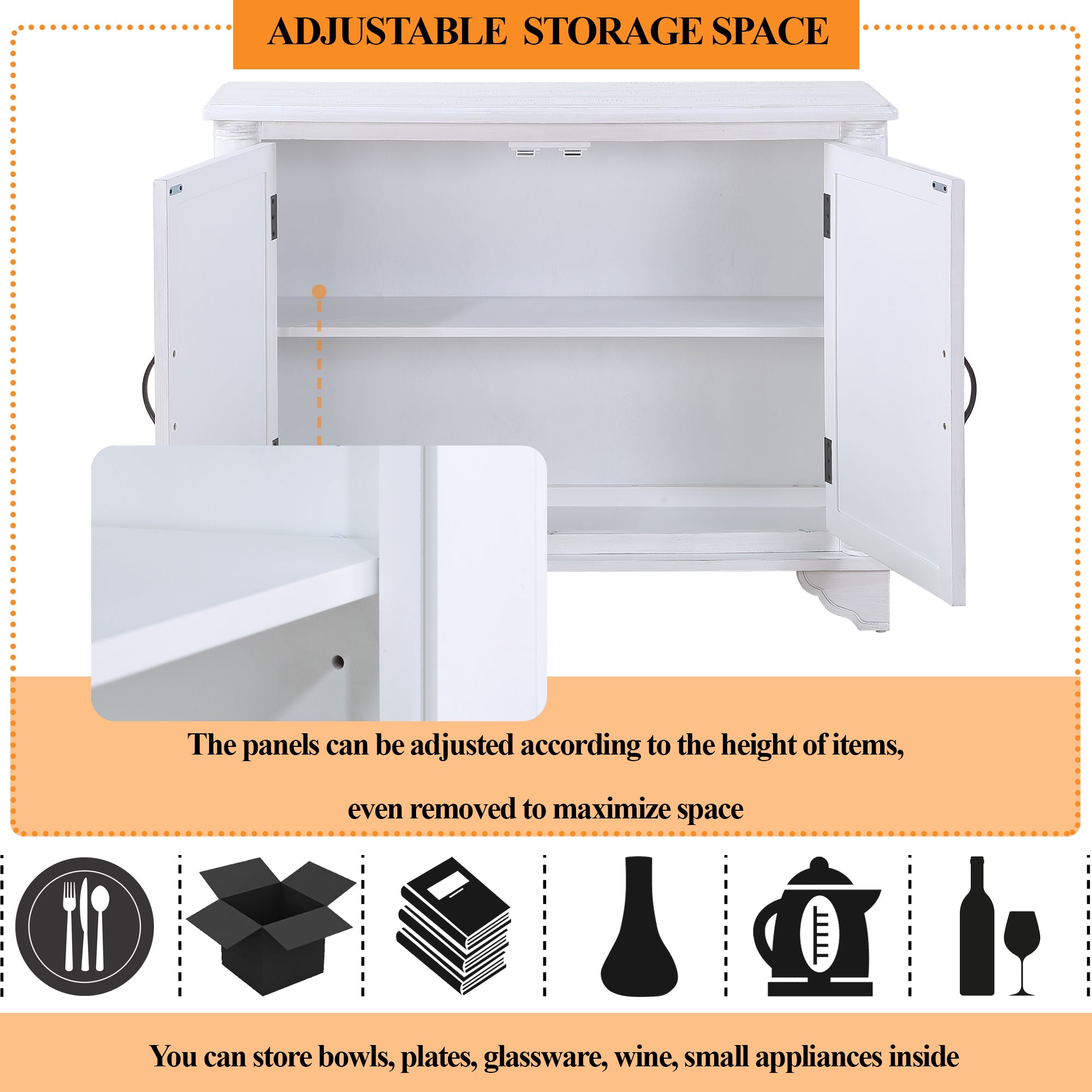 40"  Console Table with Storage Shelf, Retro Entryway Table with Adjustable Storage Shelf - Antique White