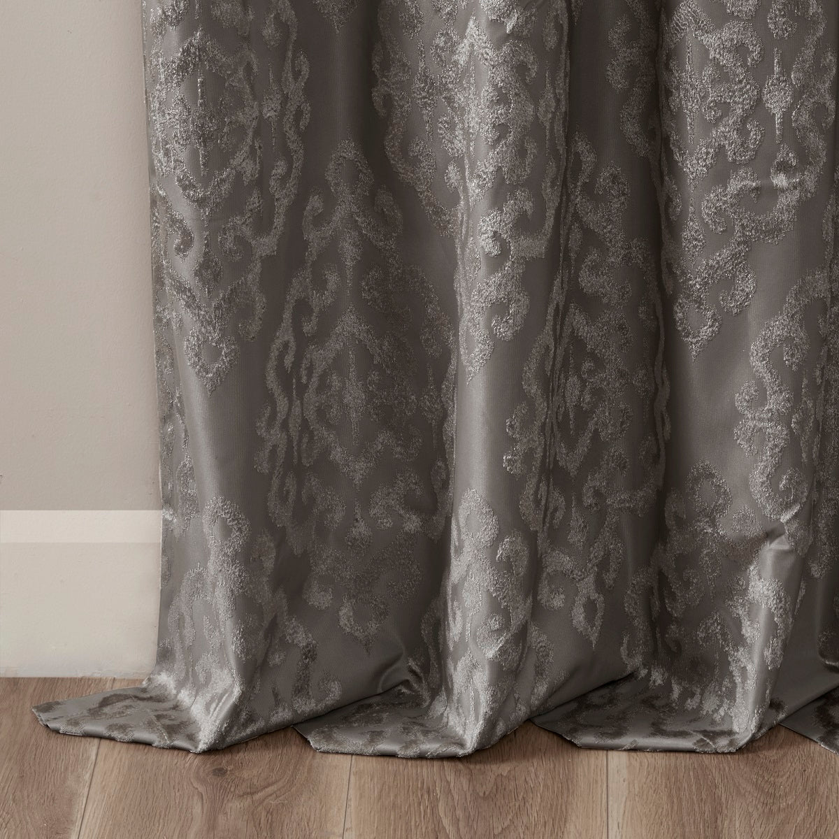 50x84" Knitted Jacquard Damask Total Blackout Grommet Top Curtain Panel - Charcoal