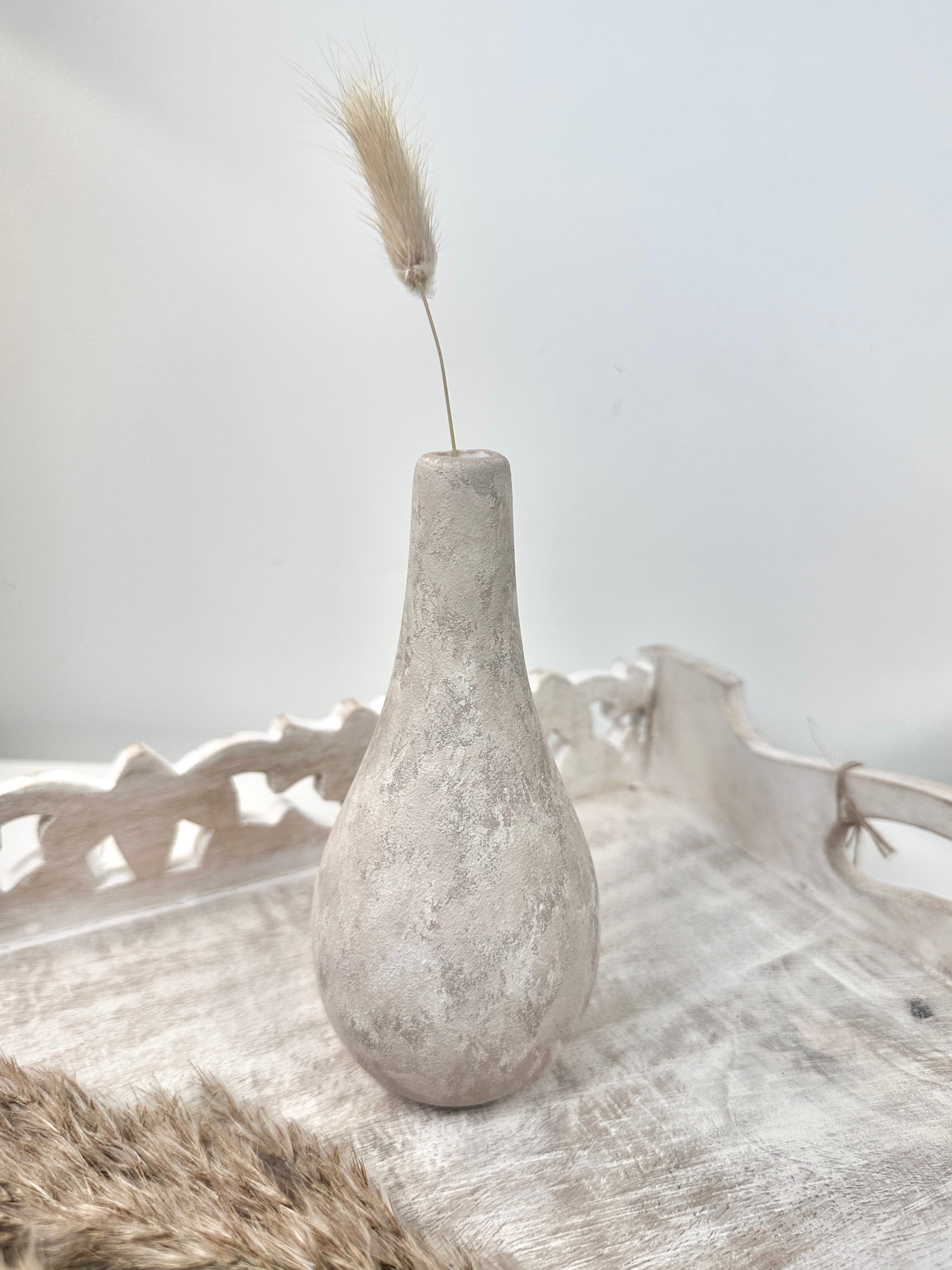 Small Decorative Ceramic Vase 6” tall - Hand-Painted Beige washed