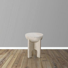 Side End Table, Mango Wood Drum Top - Classic Washed White 20 Inch