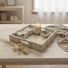Rustic Boho Farmhouse Wooden Style Tray earthy cottage vibe - beige
