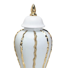 15"H Elegant White Ceramic Ginger Jar with Gold Accents