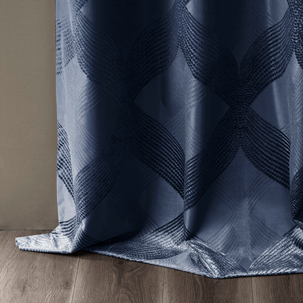 50x84" Ogee Knitted Jacquard Total Blackout Curtain Panel - Navy