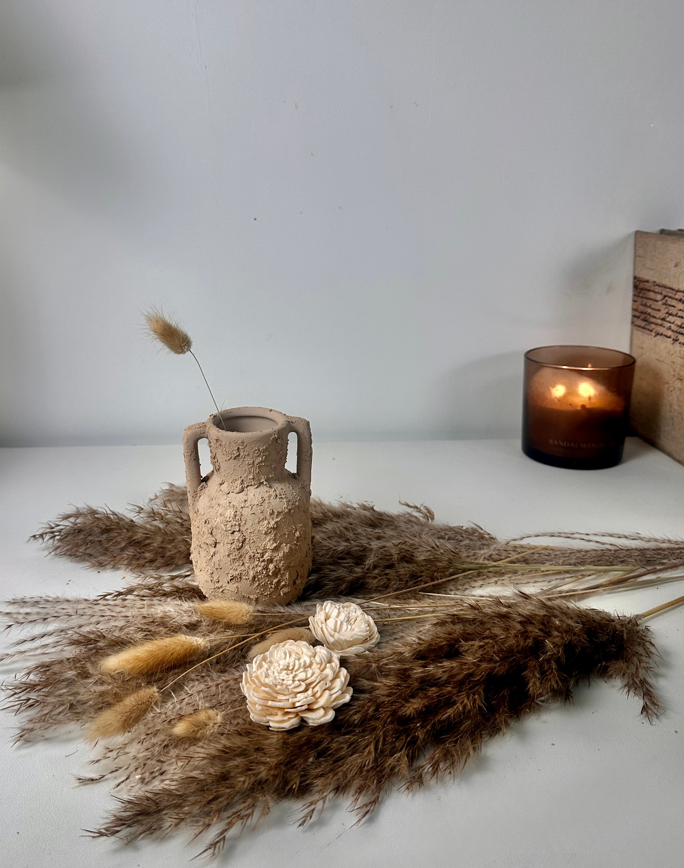 Minimalist rustic hand-painted textured small vase 5“ tall- Tan Beige