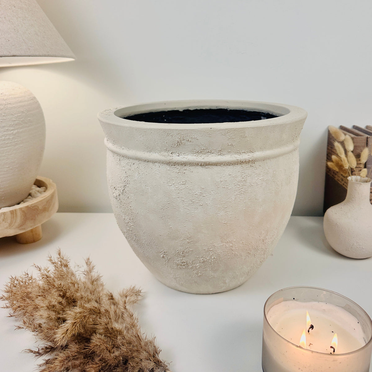 Luxury Planter Minimalist Style Hand painted Beige Washed 11” tall (dia 10.5")