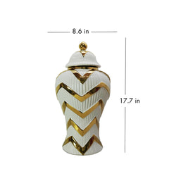 17.50"H Timeless White Gilded Waves Ginger Jar with Removable Lid