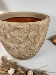 Rustic Hand-Painted & Textured Planter Pot 14" tall with drainage hole one time creation - Espresso Brown