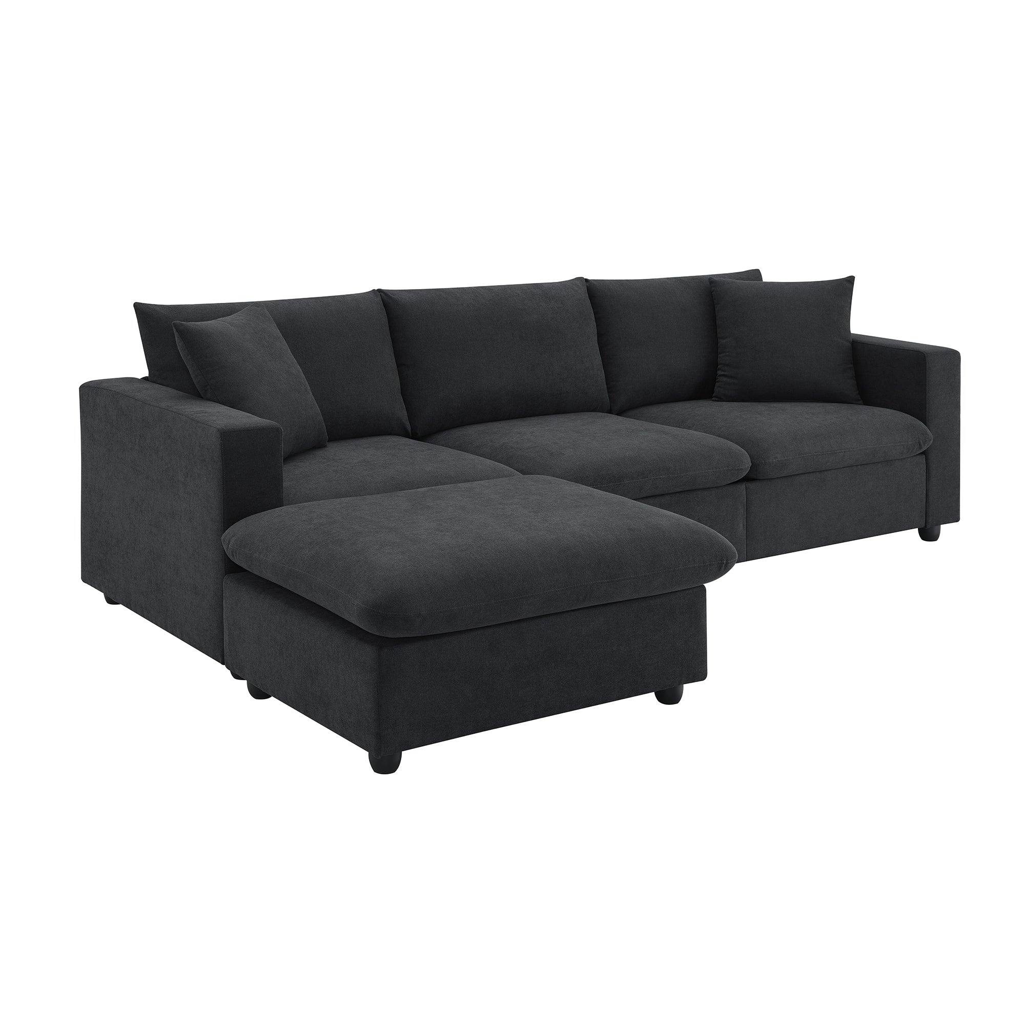 100.4x64.6" Modern Sectional Sofa, L-Shaped Couch Set With 2 Free Pillows, 4-Seat Polyester Fabric Couch Set With Convertible Ottoman - Black