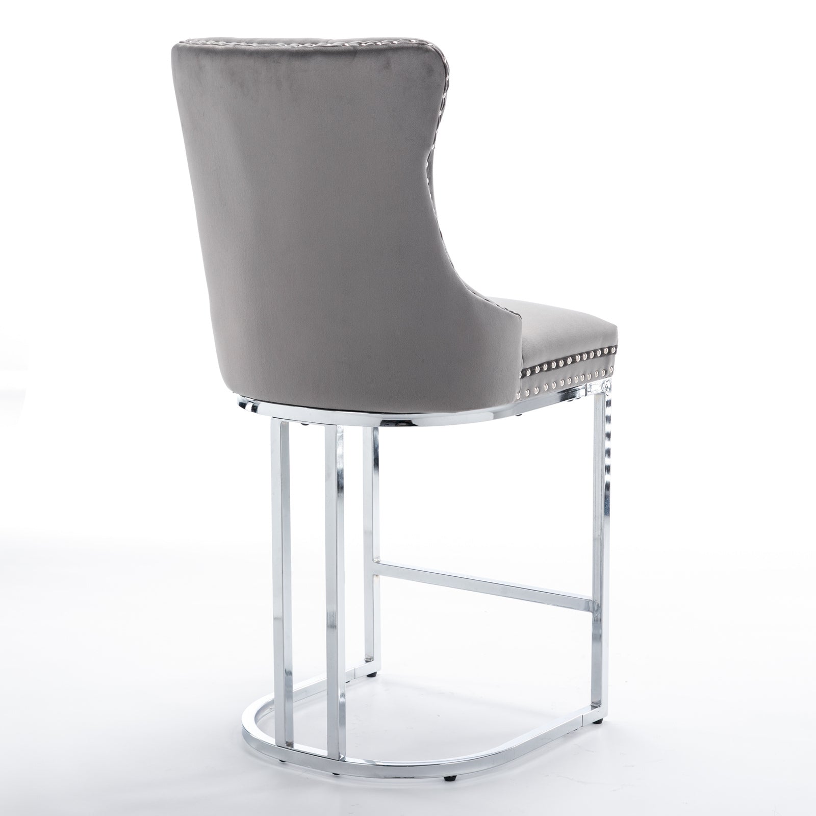 Set of 2, 26" Counter Height Modern Velvet Barstools with Button Back&Rivet Trim Upholstered Kitchen Island Chairs with Sturdy Chromed Metal Base Legs Farmhouse - Gray