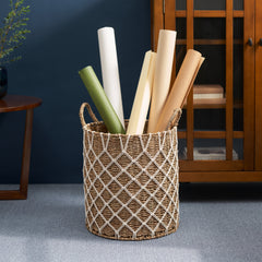Round Water Hyacinth Woven Laundry Basket with Handles - 15" x 15" x 18.5" - Natural Brown