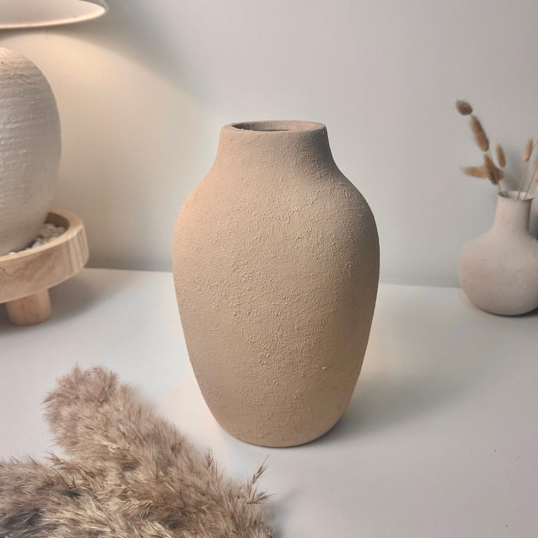 Minimalist Textured and Hand-Painted Ceramic Vase 10.5" tall - Sand Tan