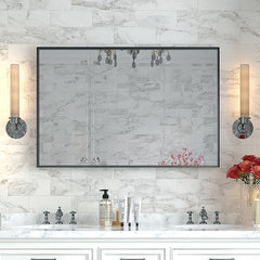 Black Rectangular Bathroom Mirror Square Angle Metal Frame 36x24inch (Horizontal & Vertical)