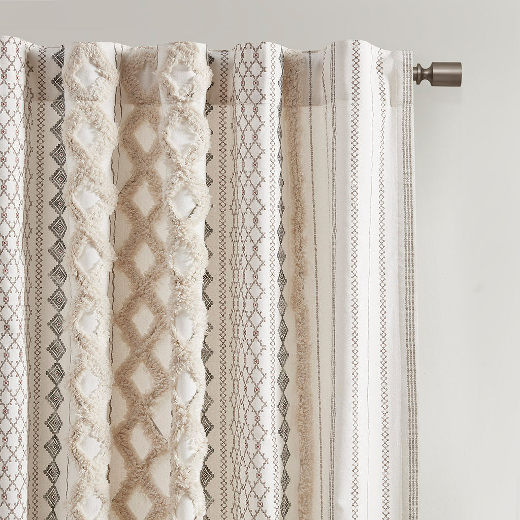 84"H Cotton Printed Curtain Panel with Chenille Stripe and Lining (1 panel)