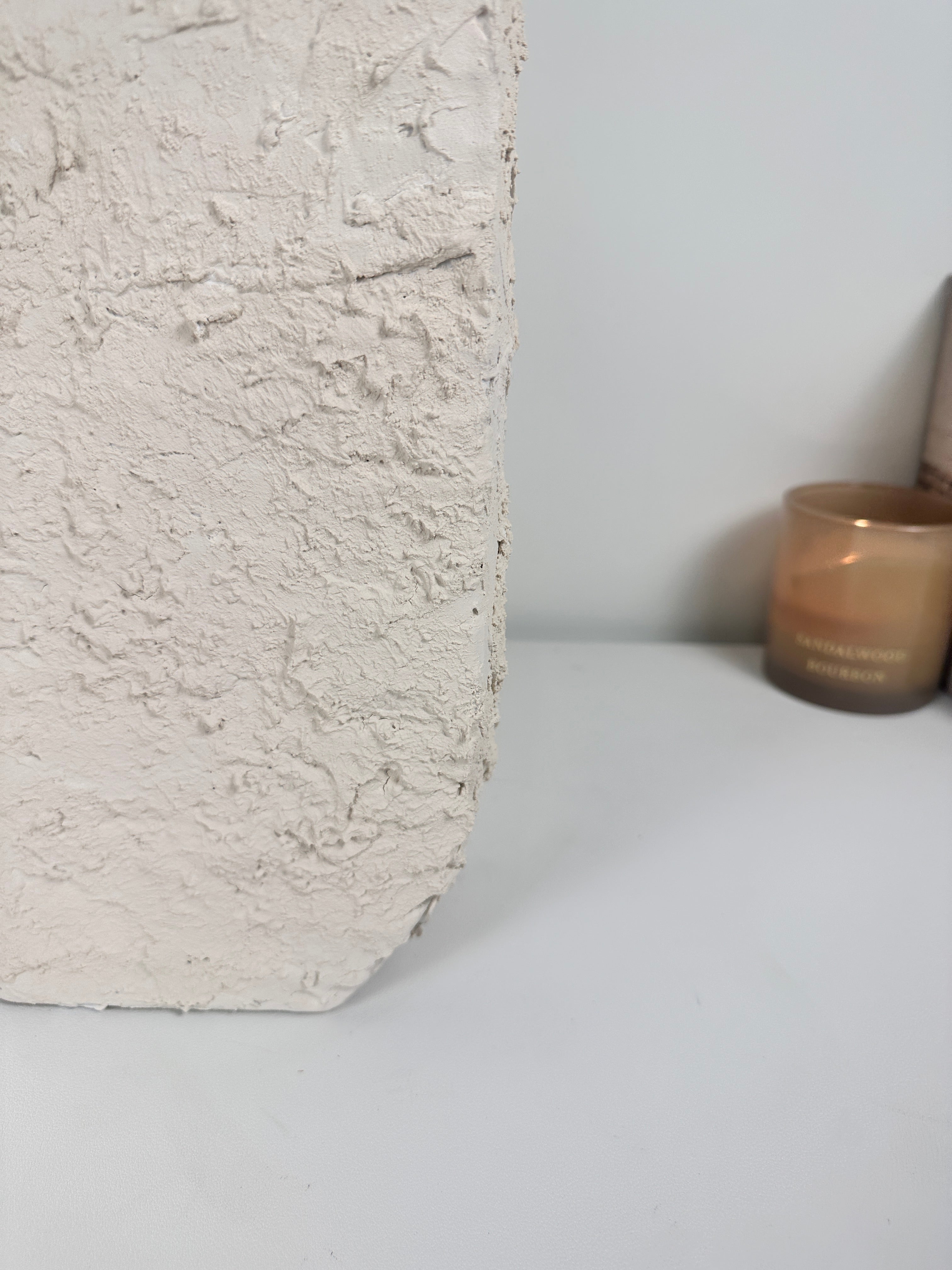 Minimalist Textured Hand-painted Sculpture Floor or Table Vase 17" tall - Cream
