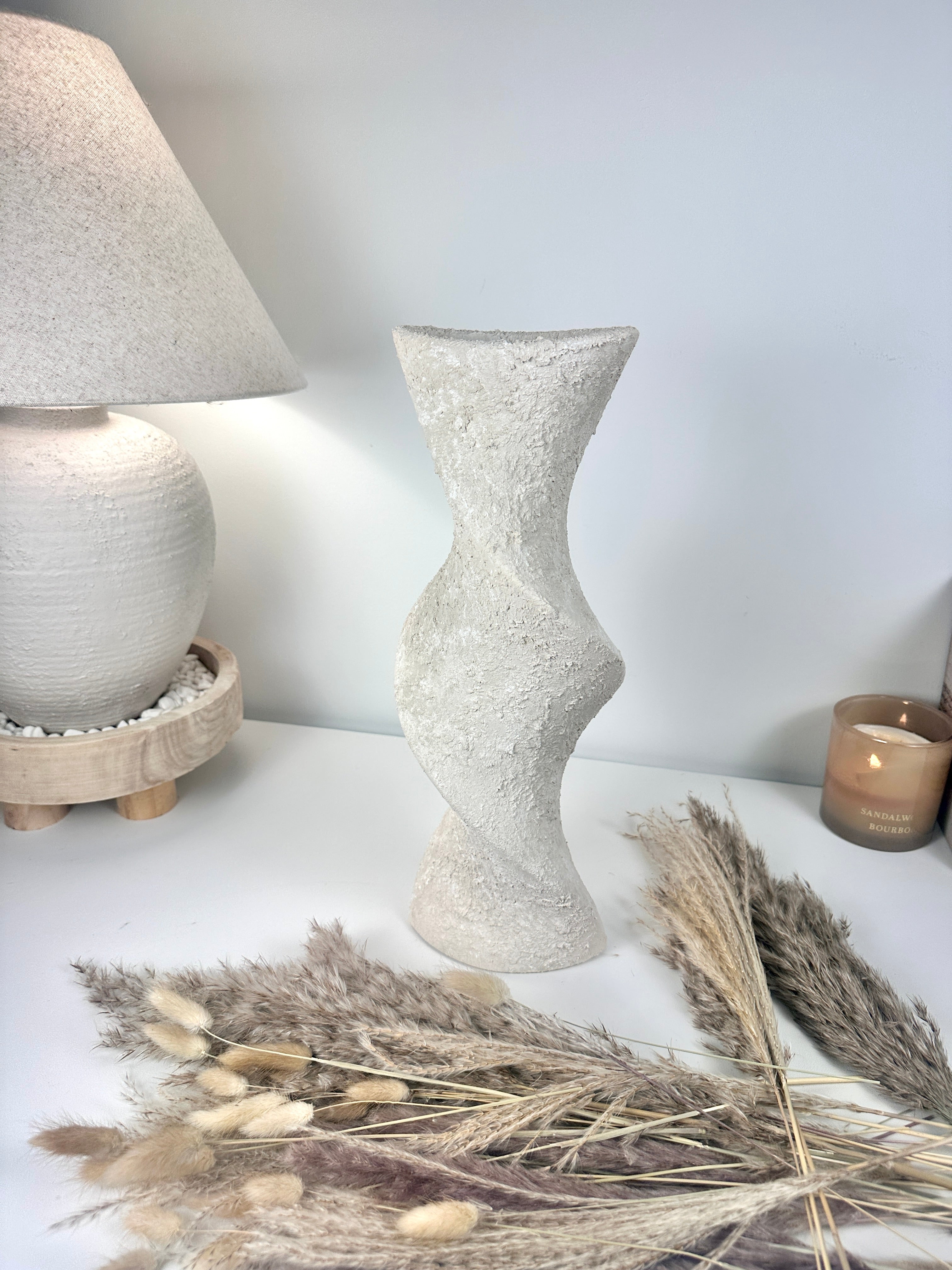 Minimalist Textured Hand-painted Ceramic Vase 16" off white washed