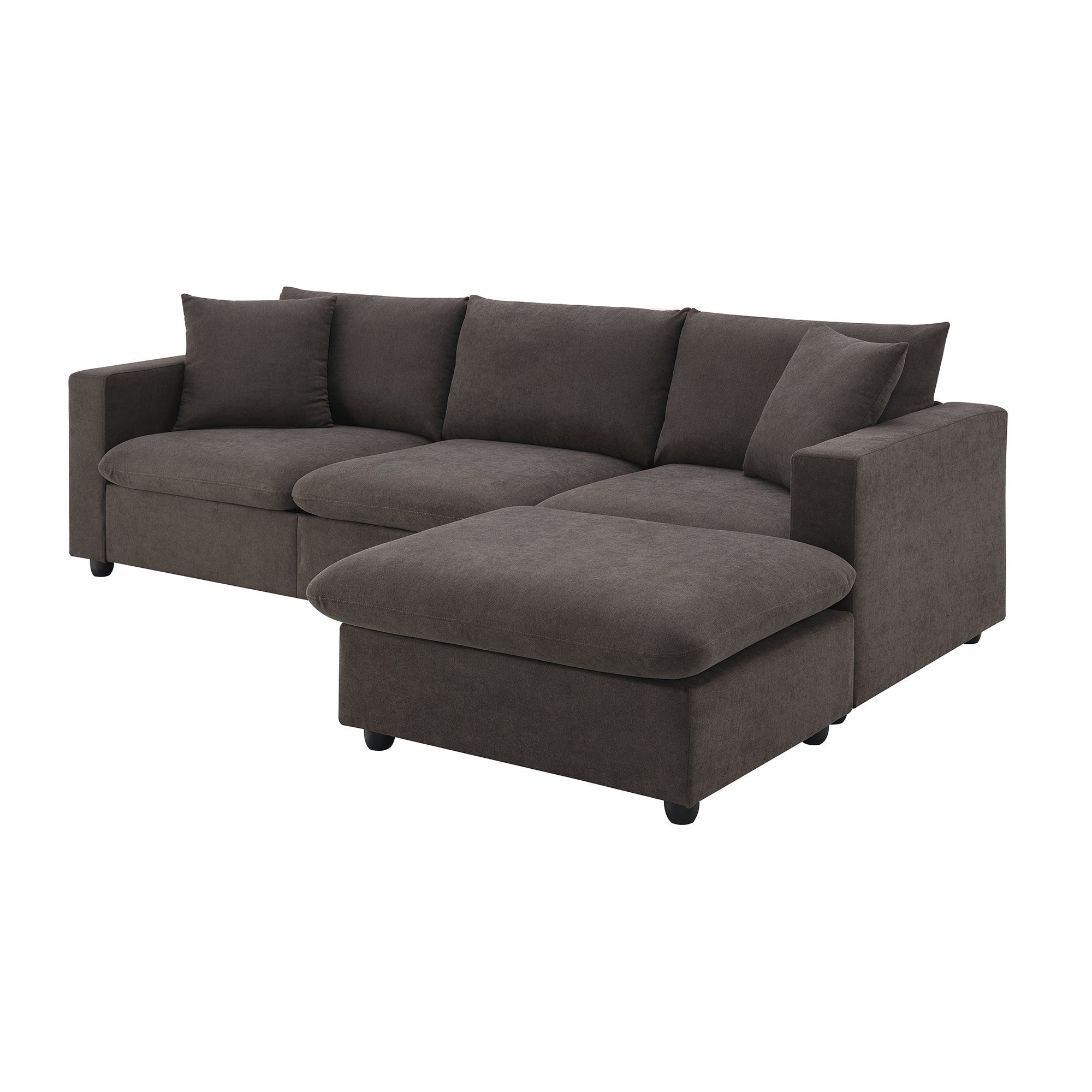 100.4x64.6" Modern Sectional Sofa, L-Shaped Couch Set With 2 Free Pillows, 4-Seat Polyester Fabric Couch Set With Convertible Ottoman - Dark Brown