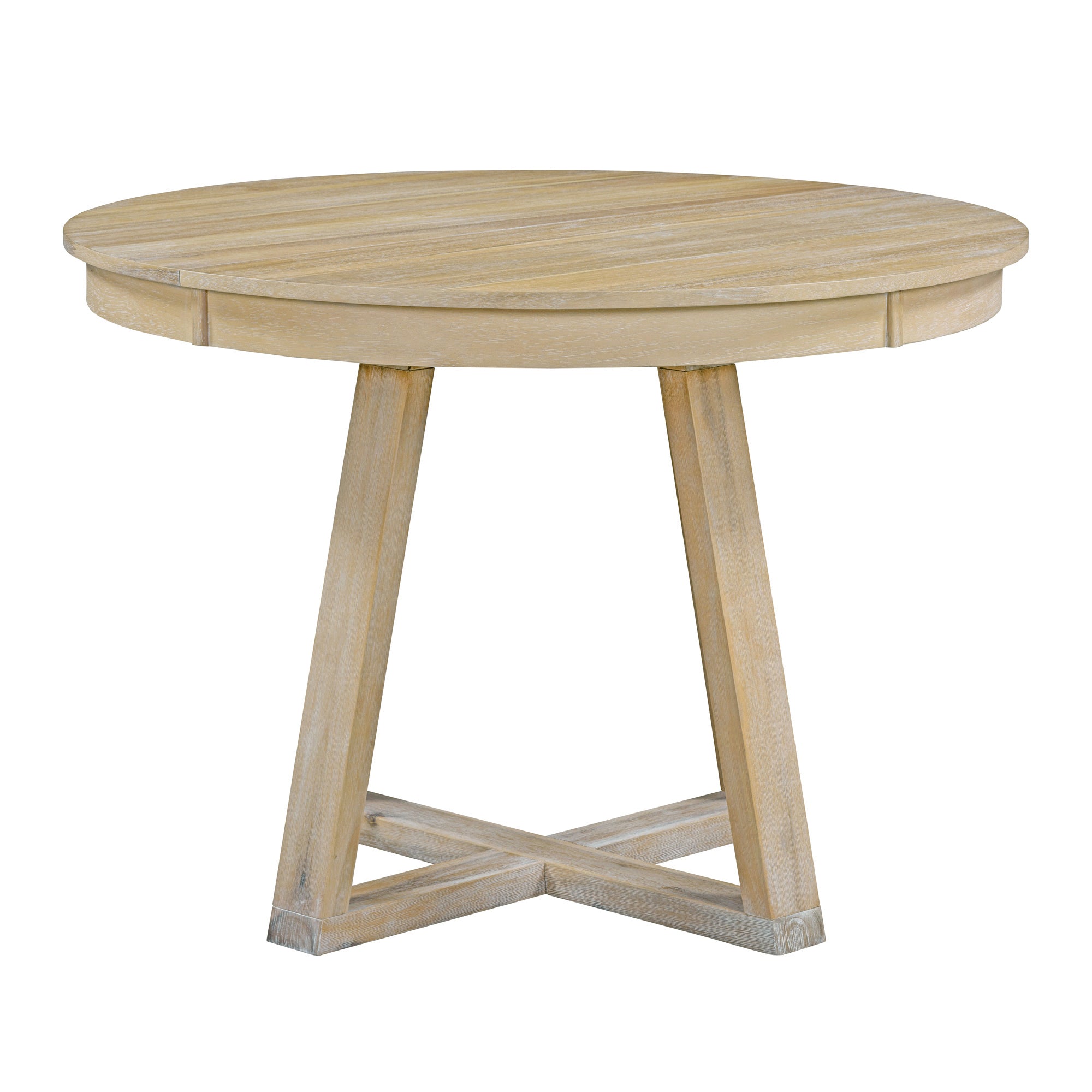 5-Piece Retro Functional Dining Set, Round Table with a 16"W Leaf and 4 Upholstered Chairs - Natural