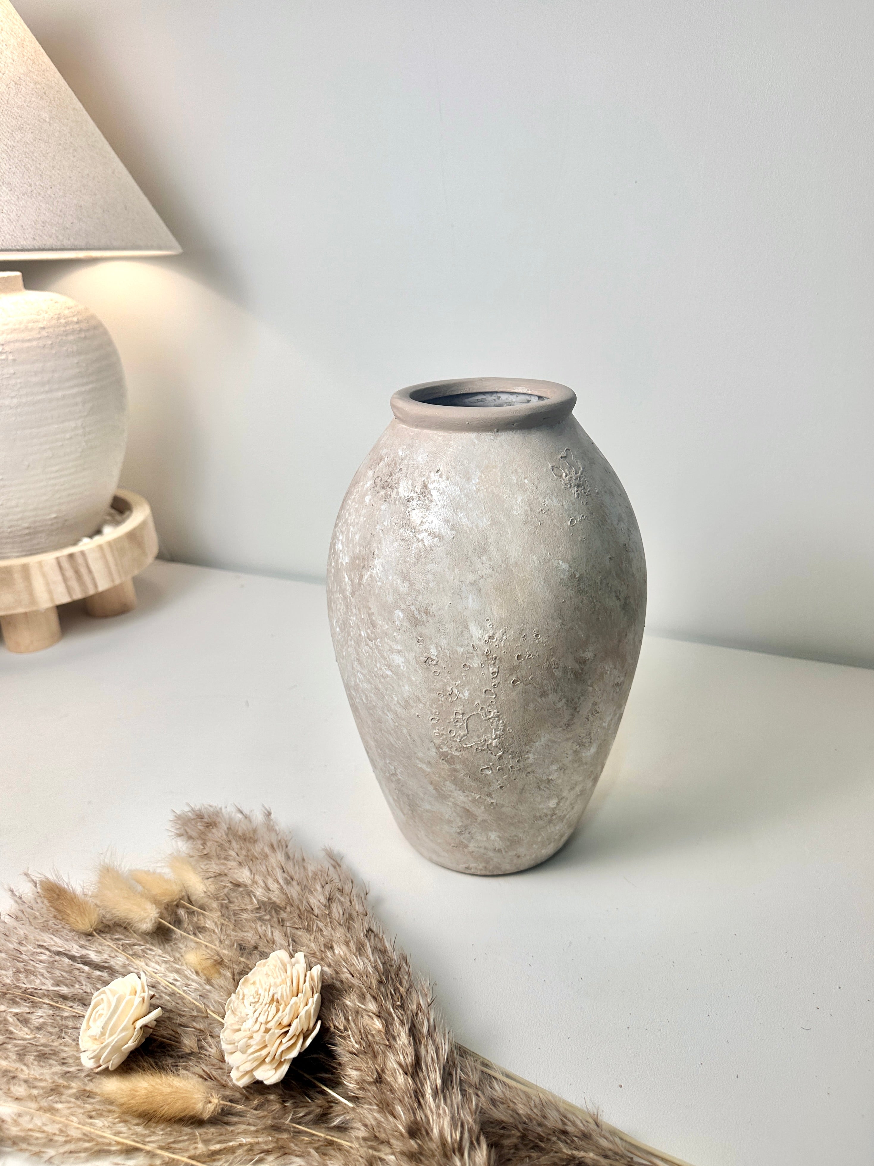 Handmade Painted Beige Wash Decorative Ceramic Vase 11’’ tall