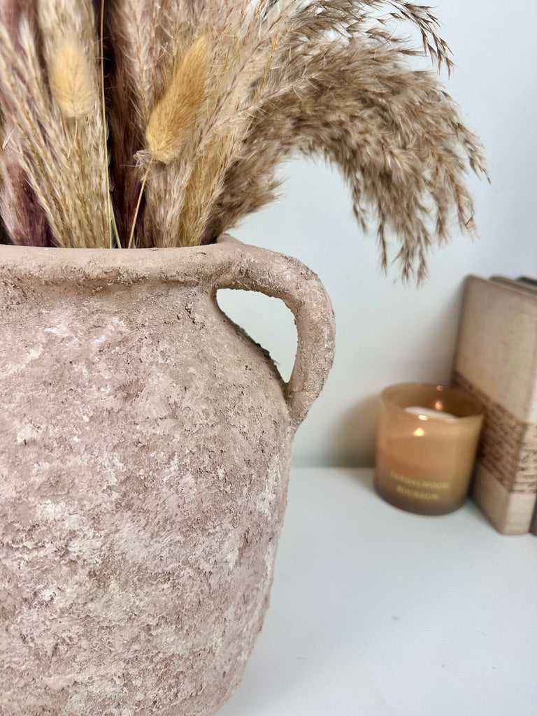 Rustic Minimalist Textured Hand-painted 10.5" tall - Beige washed