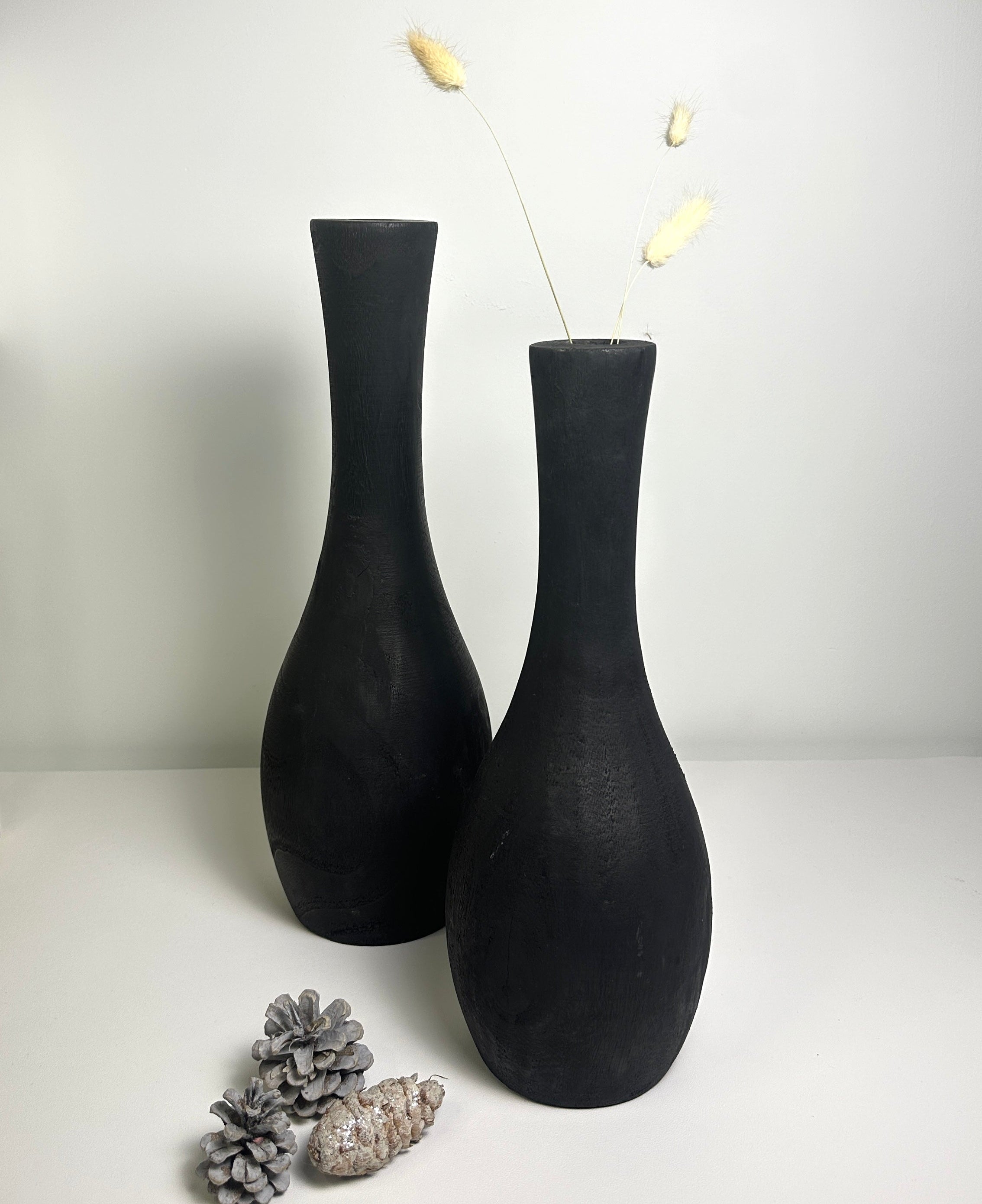 Modern black paulownia wood vase