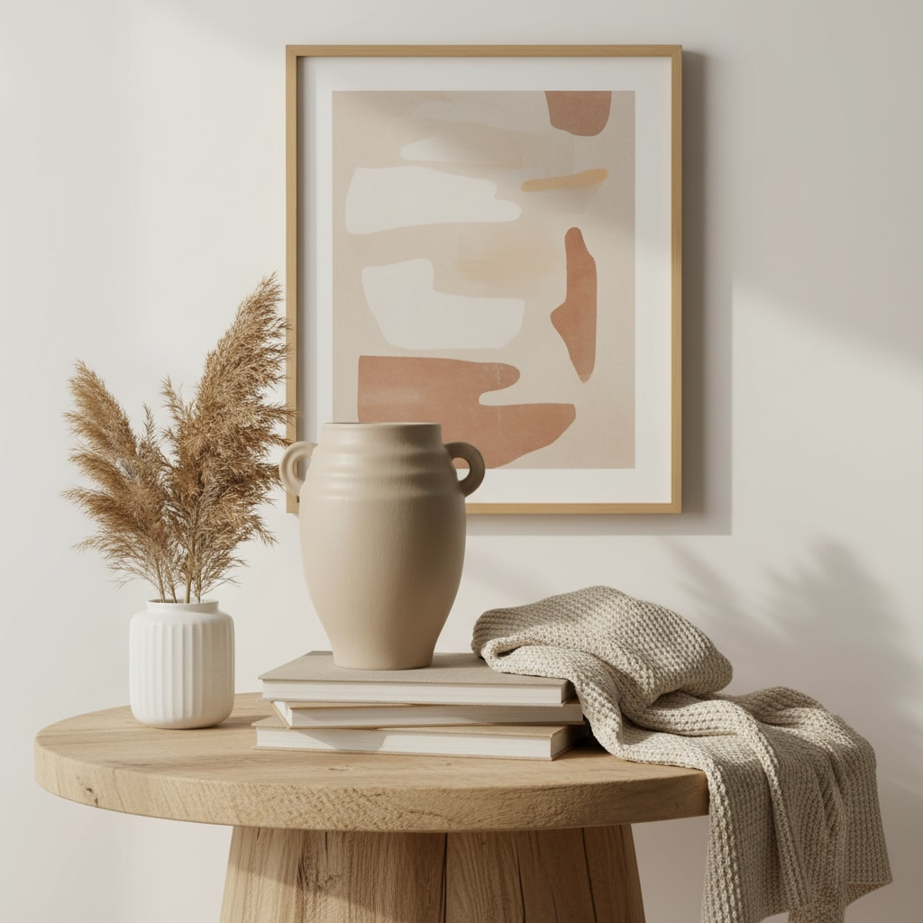 Minimalist Ceramic Vase with 2 handle 9" - Tan Matte