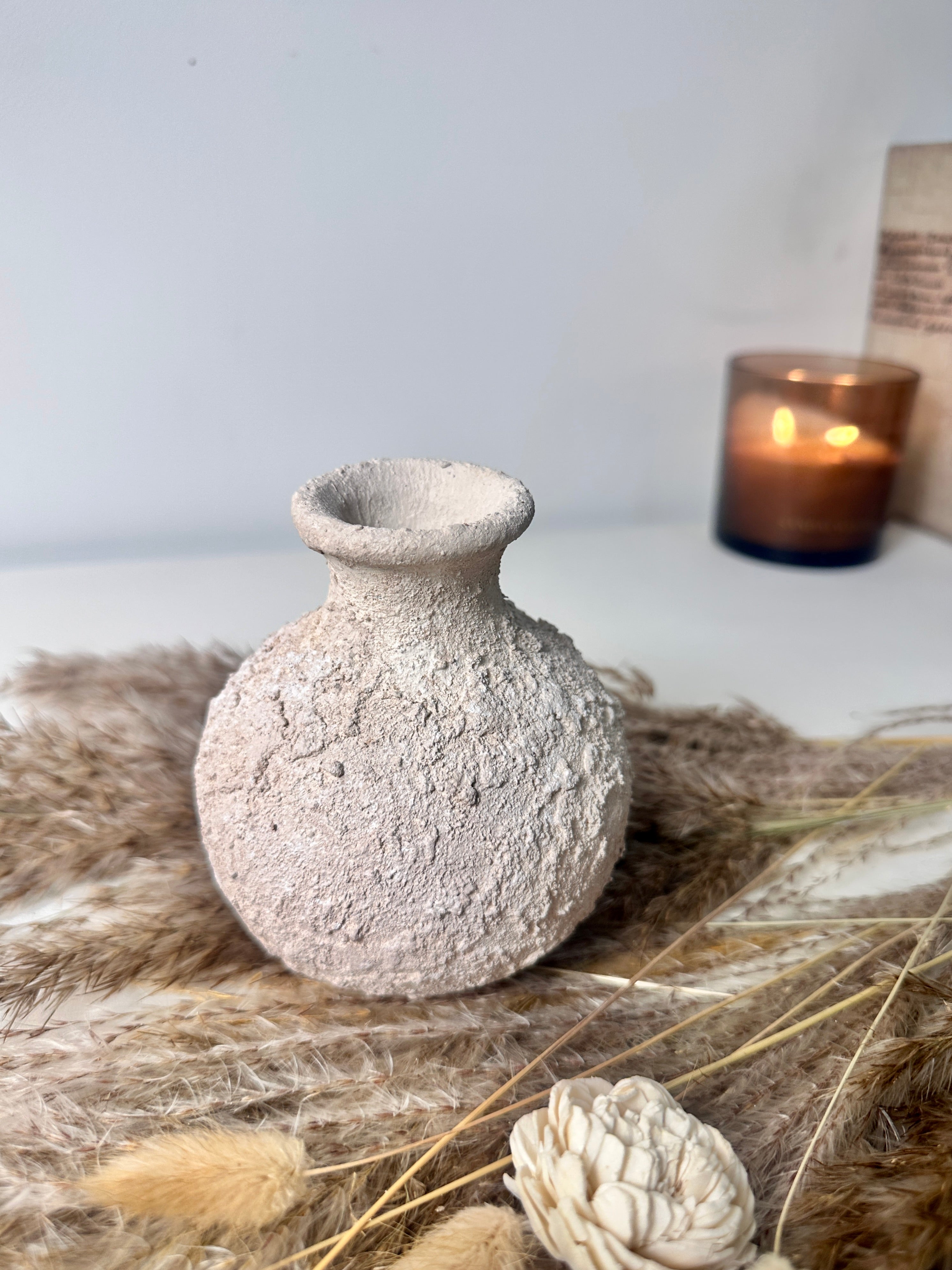 Minimalist rustic hand-painted textured small bud vase 8“ tall- Cream Sand wash