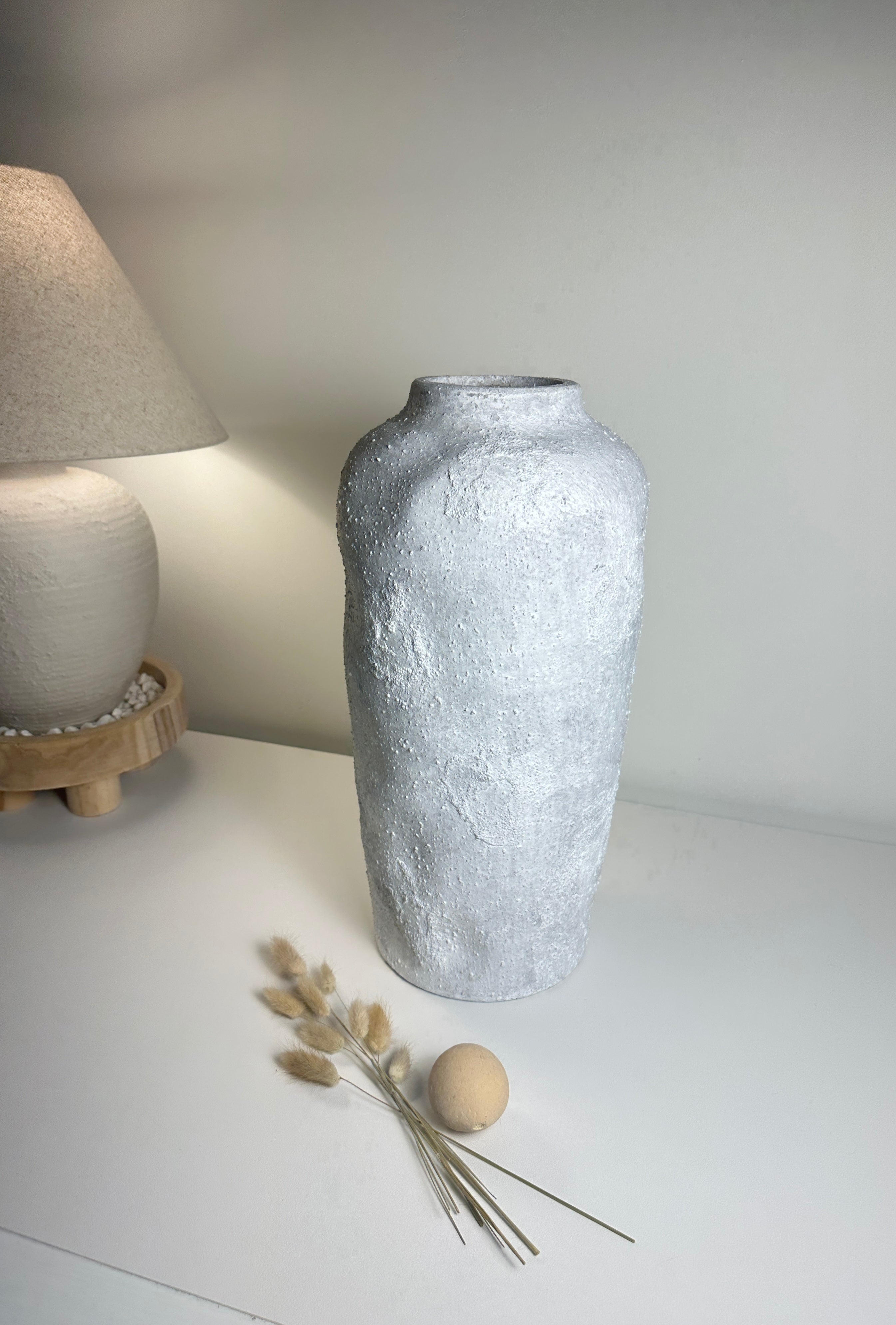 Minimalist Floor Vase or Table Vase Textured Ceramic White/Light Grey 17"Tall