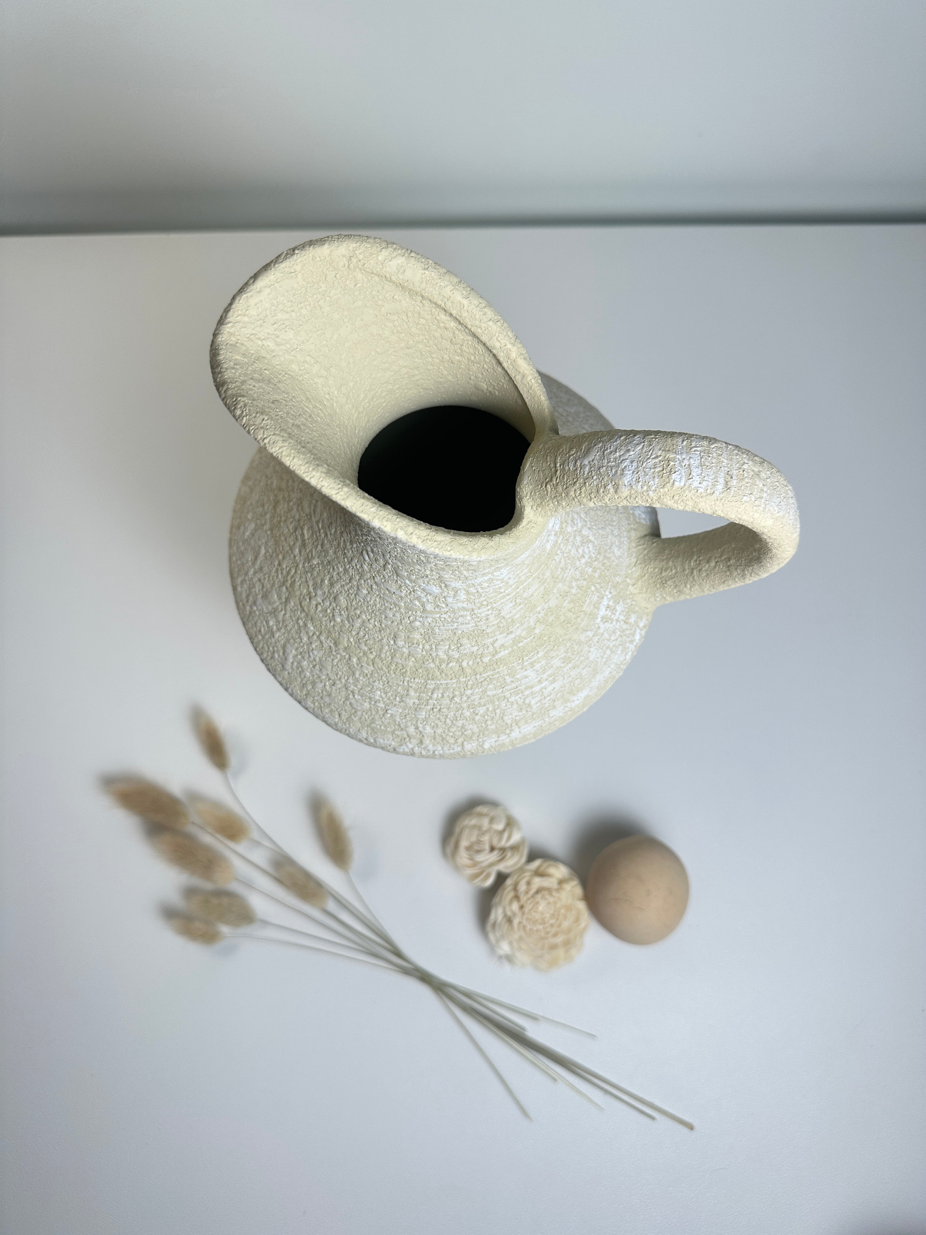 Pitcher Decorative Vase Cream Beige 12"