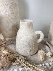 Roman Style Minimalist Ceramic Vase 9" tall Hand-painted and textured - Off White washed