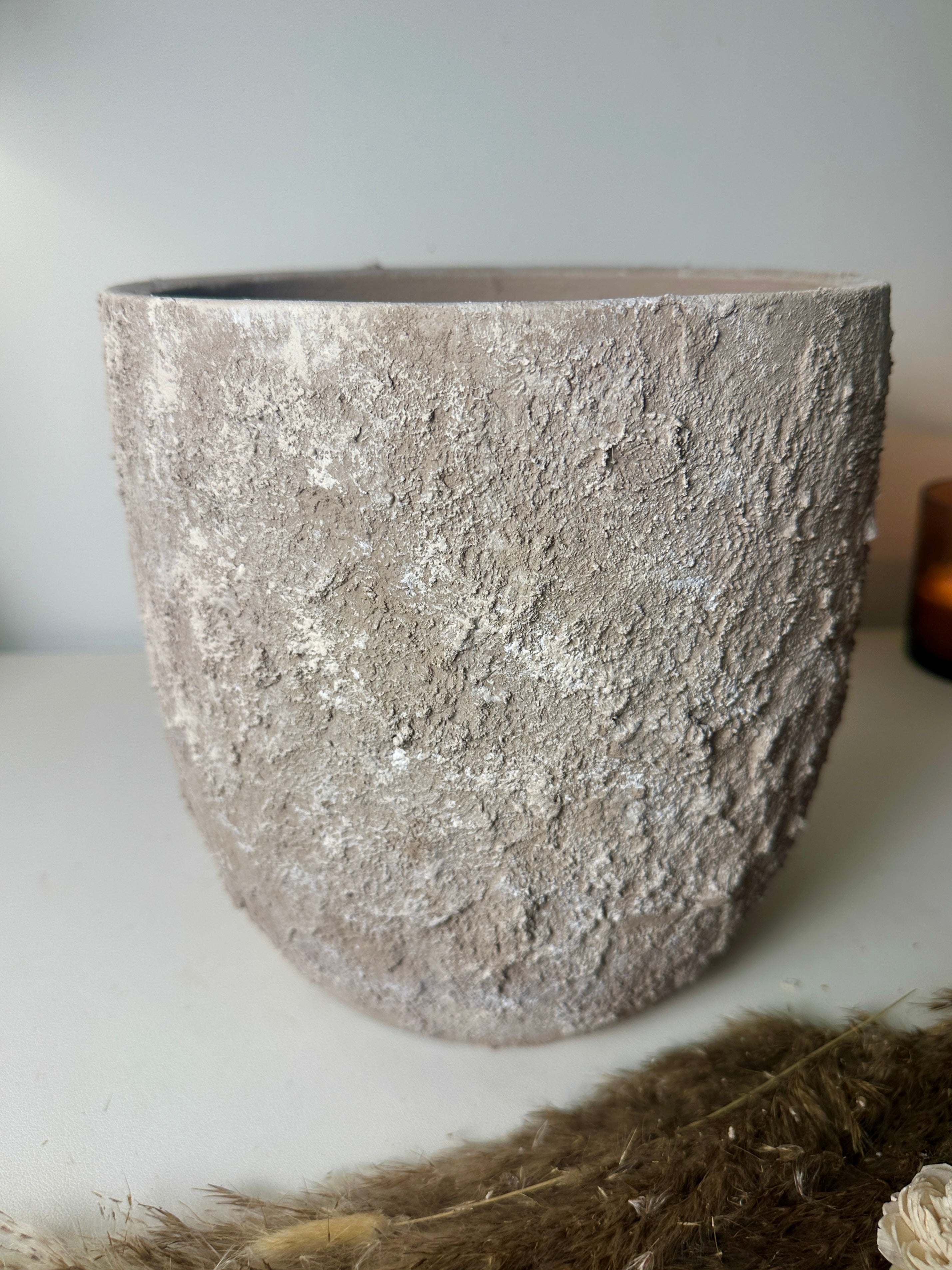 9" tall Minimalist Hand-Painted & Textured Planter Pot with drainage hole - Mesa Beige