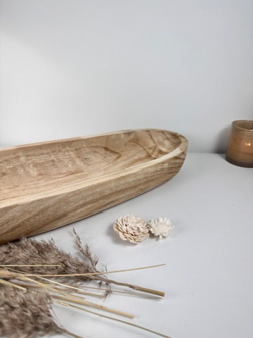 Rustic farmhouse style decorative paulownia tray 16.5” long - Beige