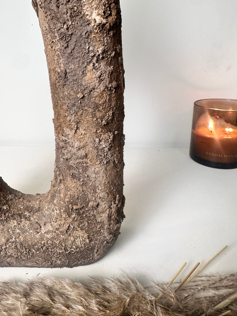 Rustic Tree Style Wood Vase Textured Handcrafted 14" tall - Dark Brown Wash