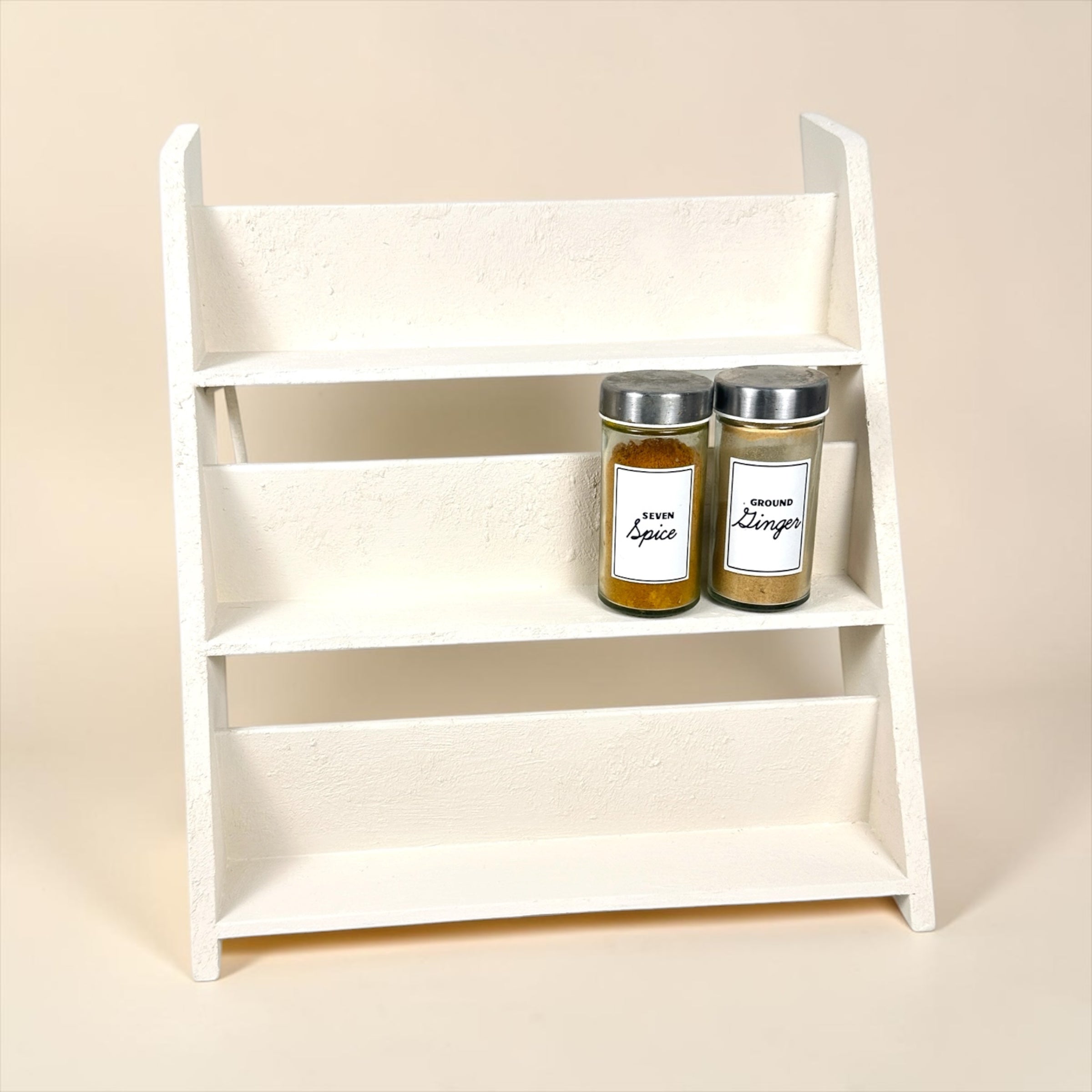 Minimalist Textured Kitchen Spice Wood Stand Rack (can fit 18 spice jars) - Cream