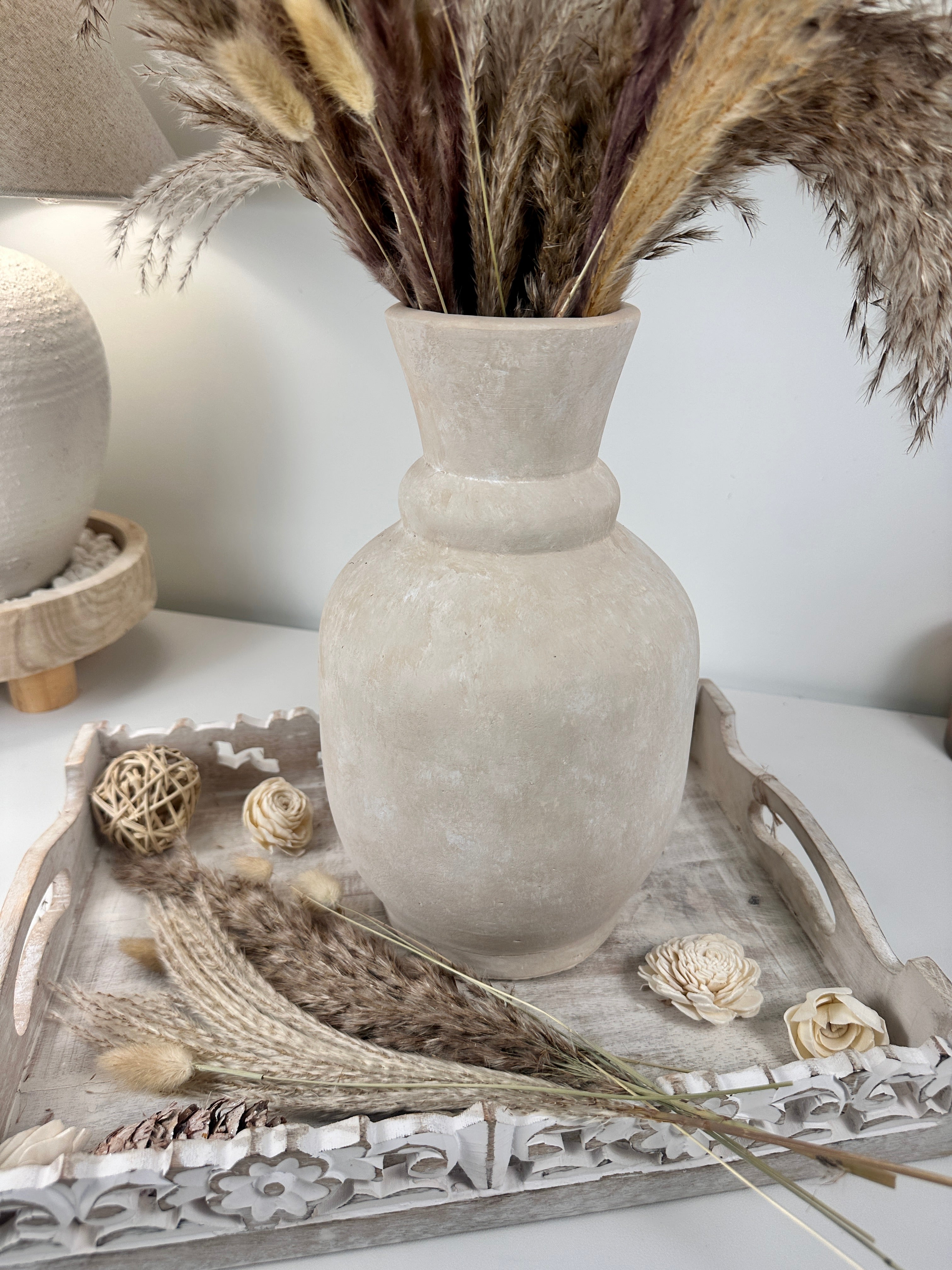 Roman Style Vase Hand-Painted 12" tall - Cream Sand washed