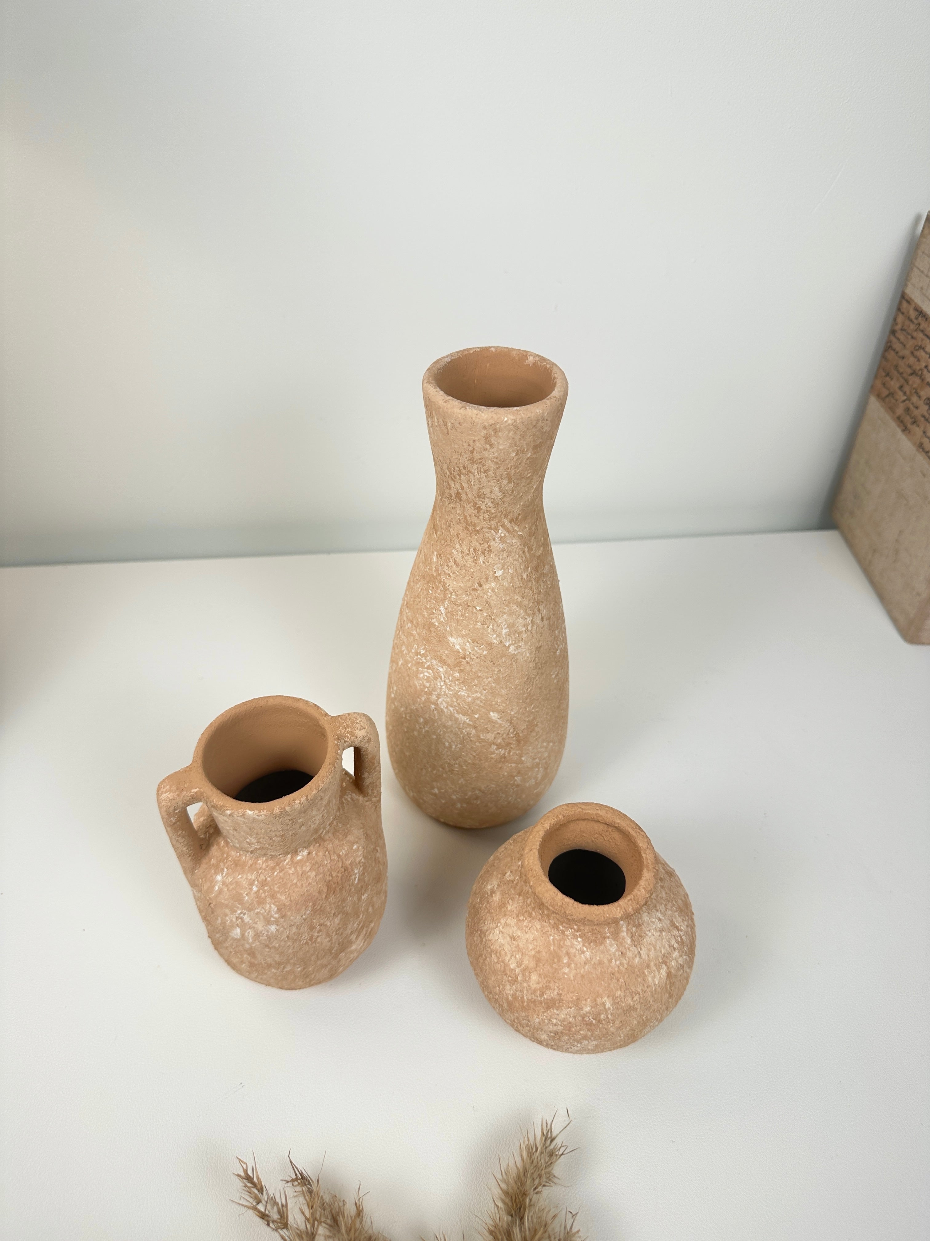 Set of 3 vases ceramic handmade and textured  terracotta color