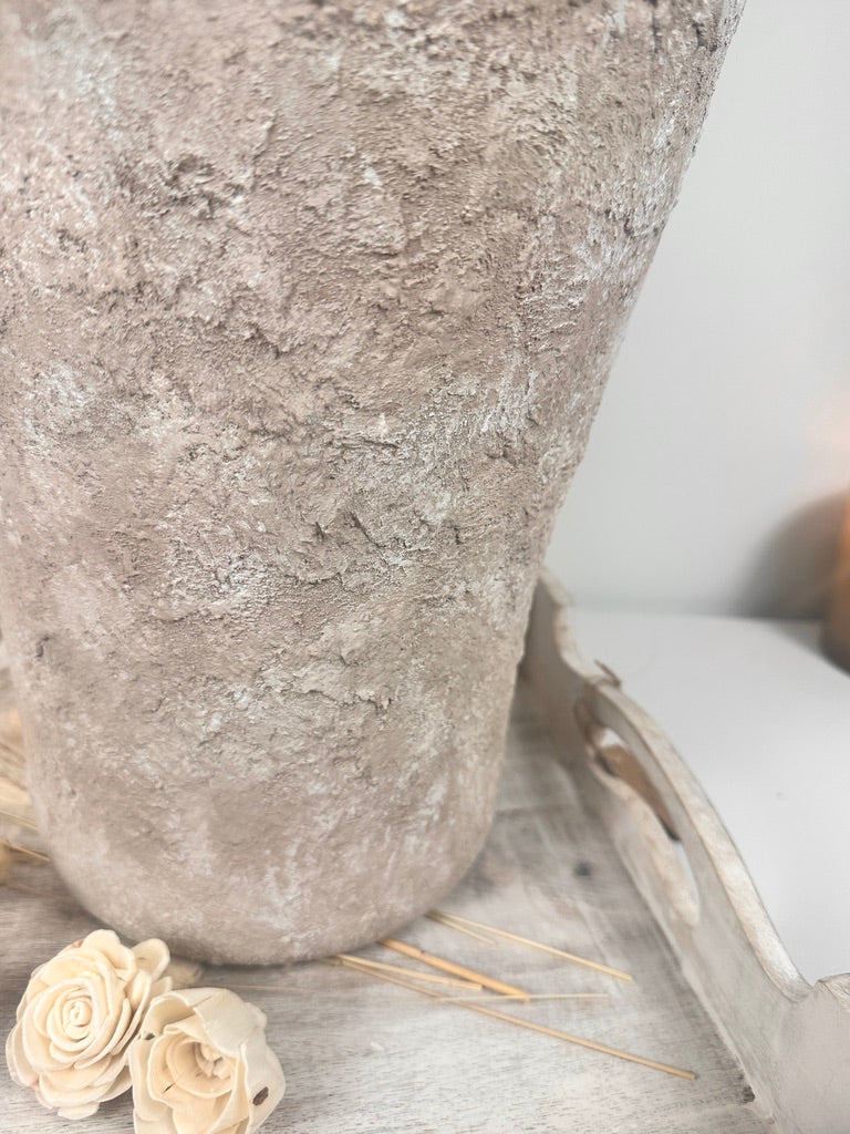 Minimalist Rustic Vase 19.5" tall Textured Hand-painted Ceramic  - Beige washed