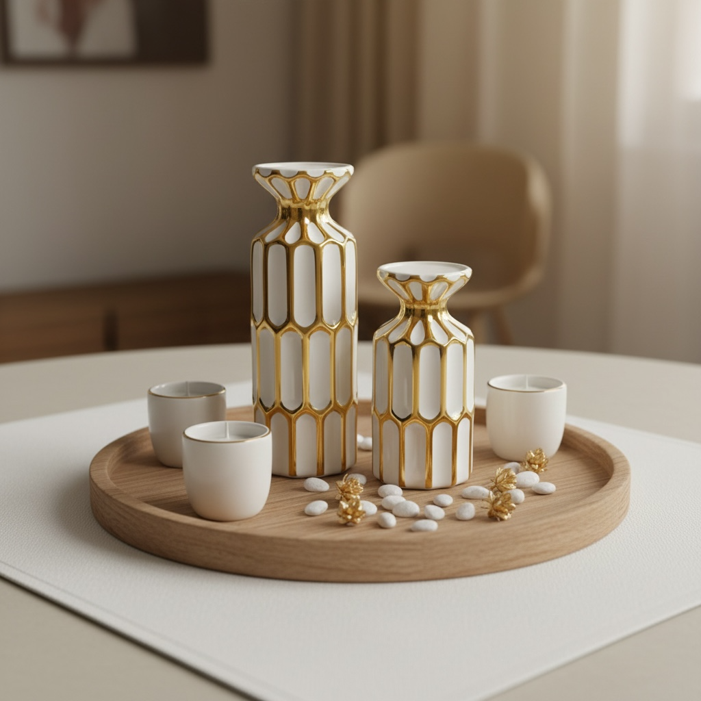 Set of 2 Candle Holders White and Gold