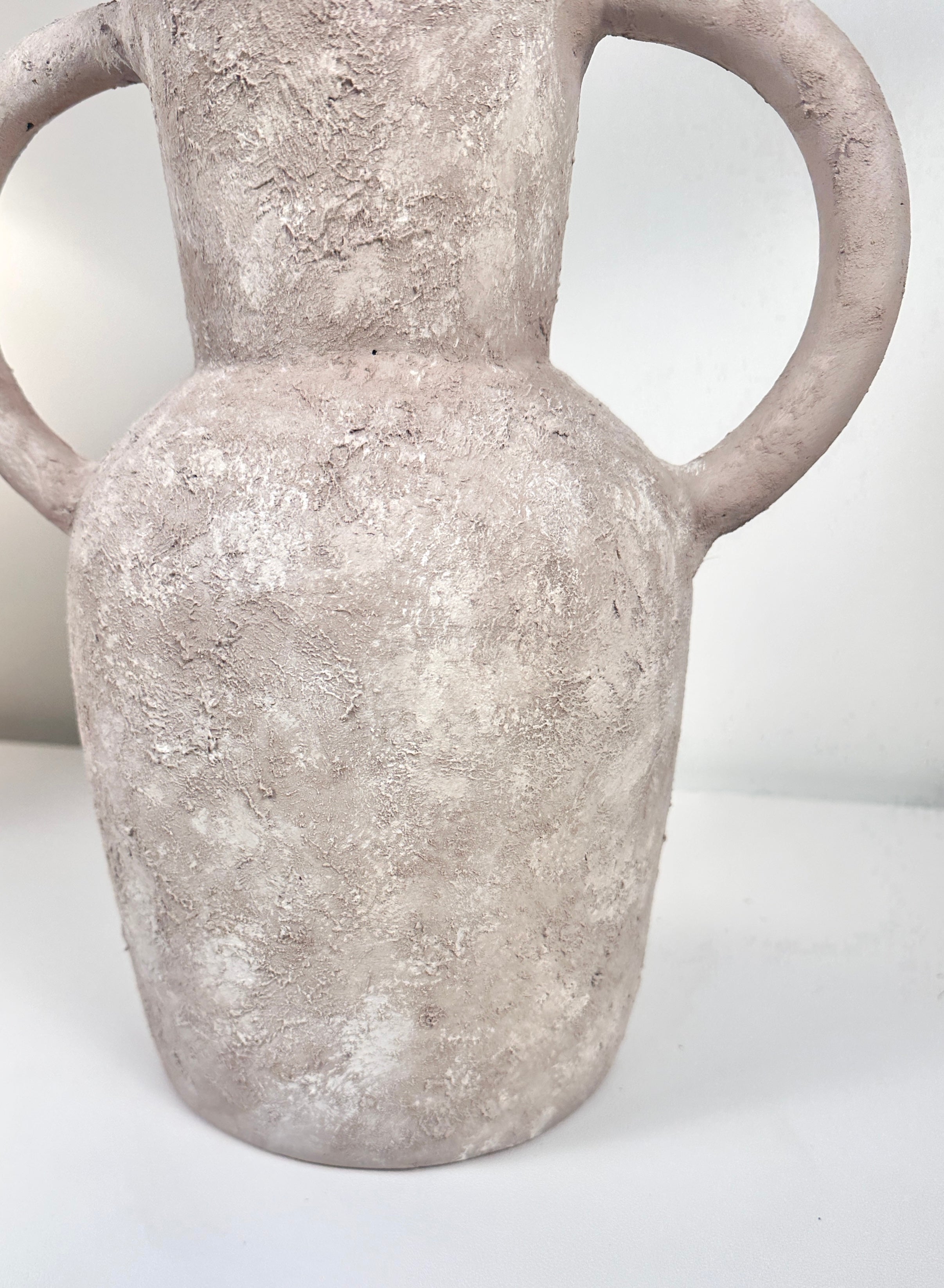 Roman Style Hand-Painted/Textured Ceramic Vase 13” tall - beige washed