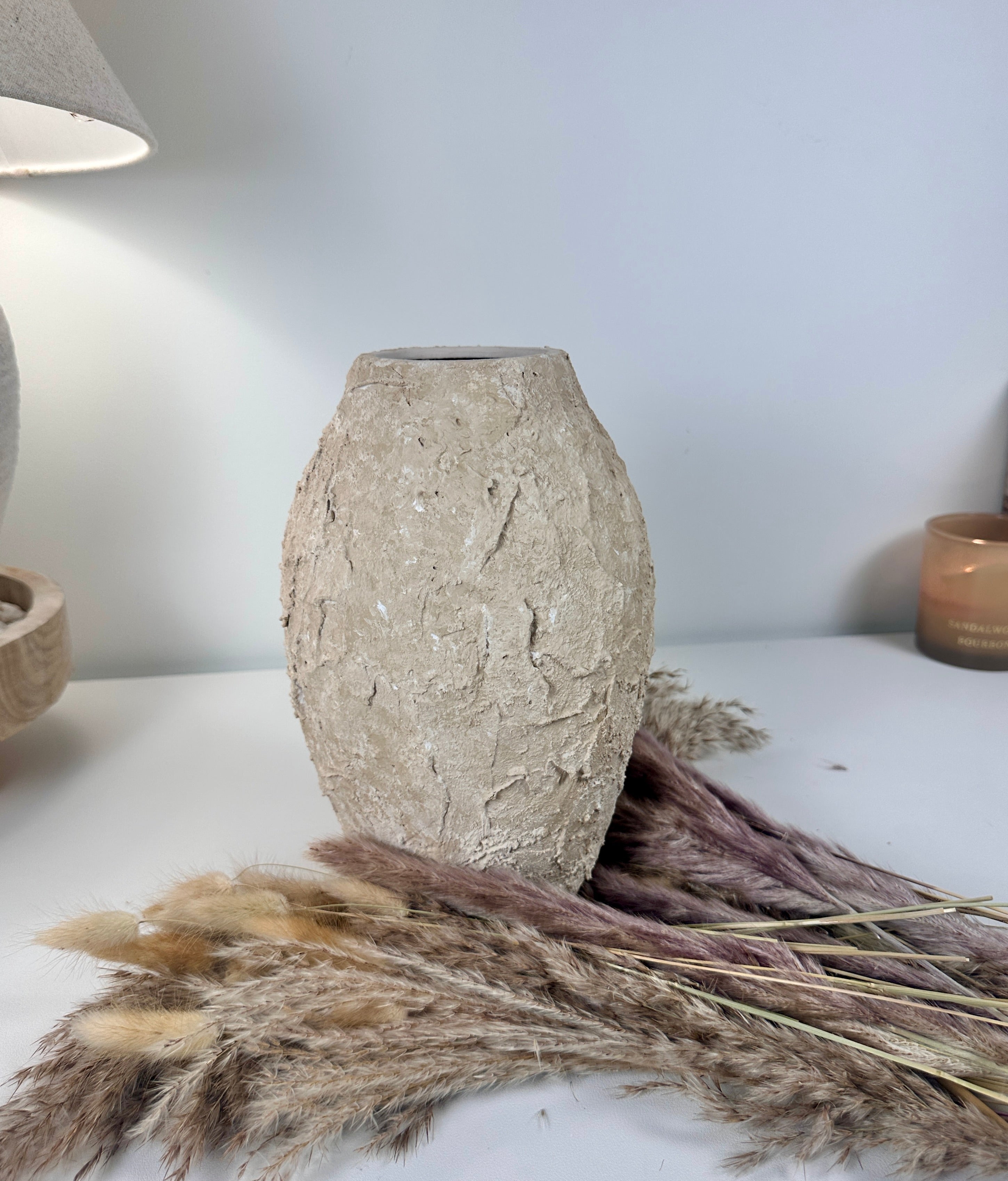 Rustic Minimalist Textured Hand-painted 10.5" tall - Beige Tan washed