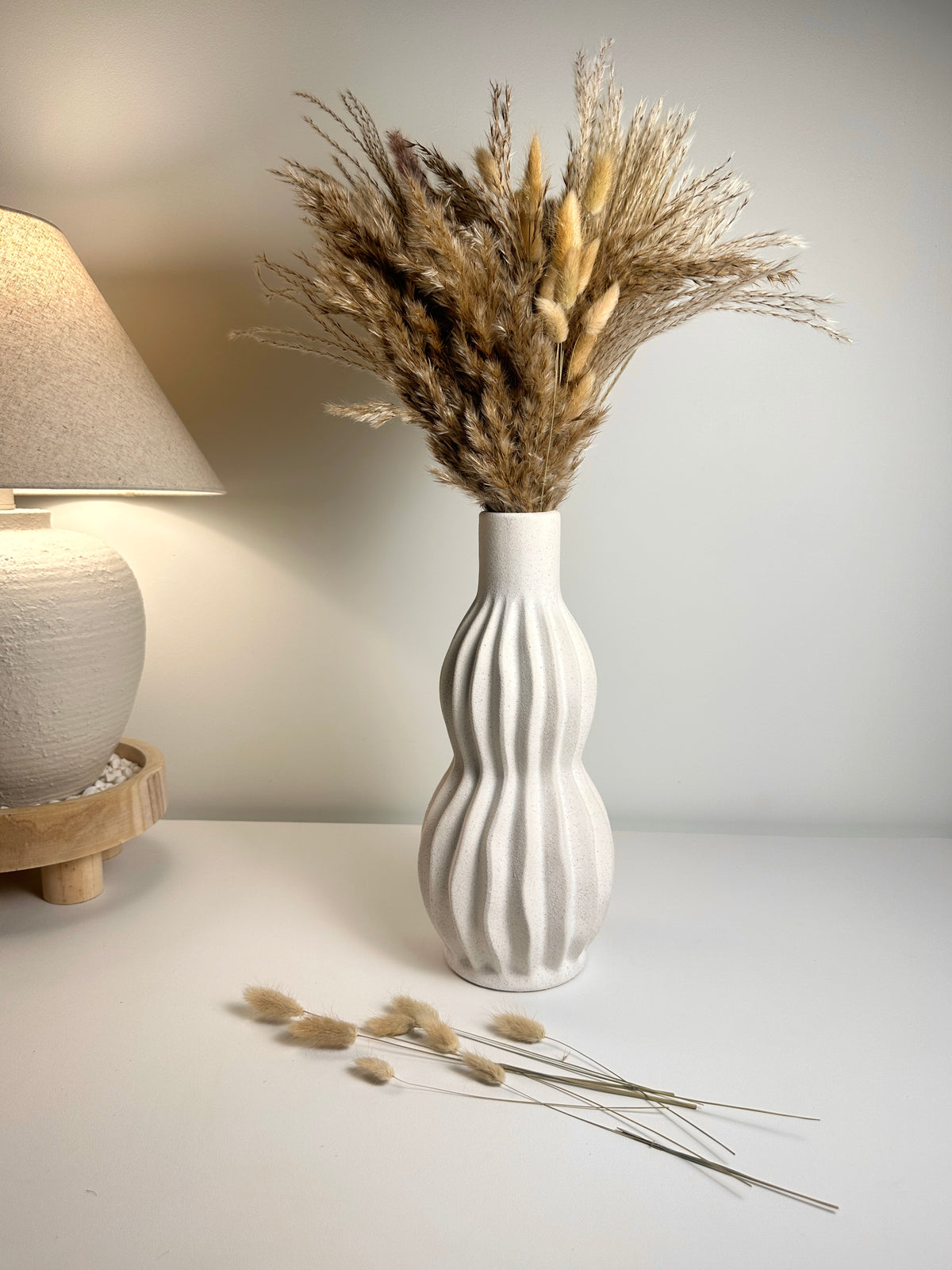 Minimalist Modern Ceramic Stripes Vase - White 14"