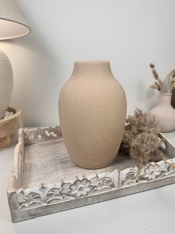 Minimalist Textured and Hand-Painted Ceramic Vase 10.5" tall -  Sand Tan