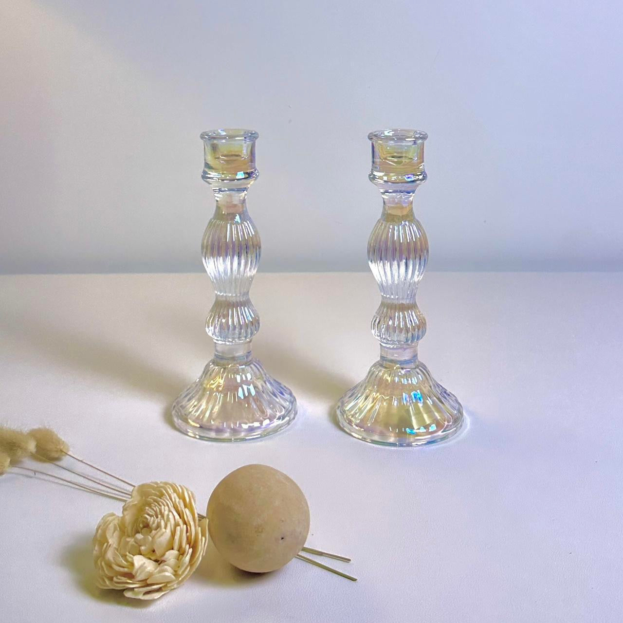 Elegant Iridescent Candle Holder Set of 2