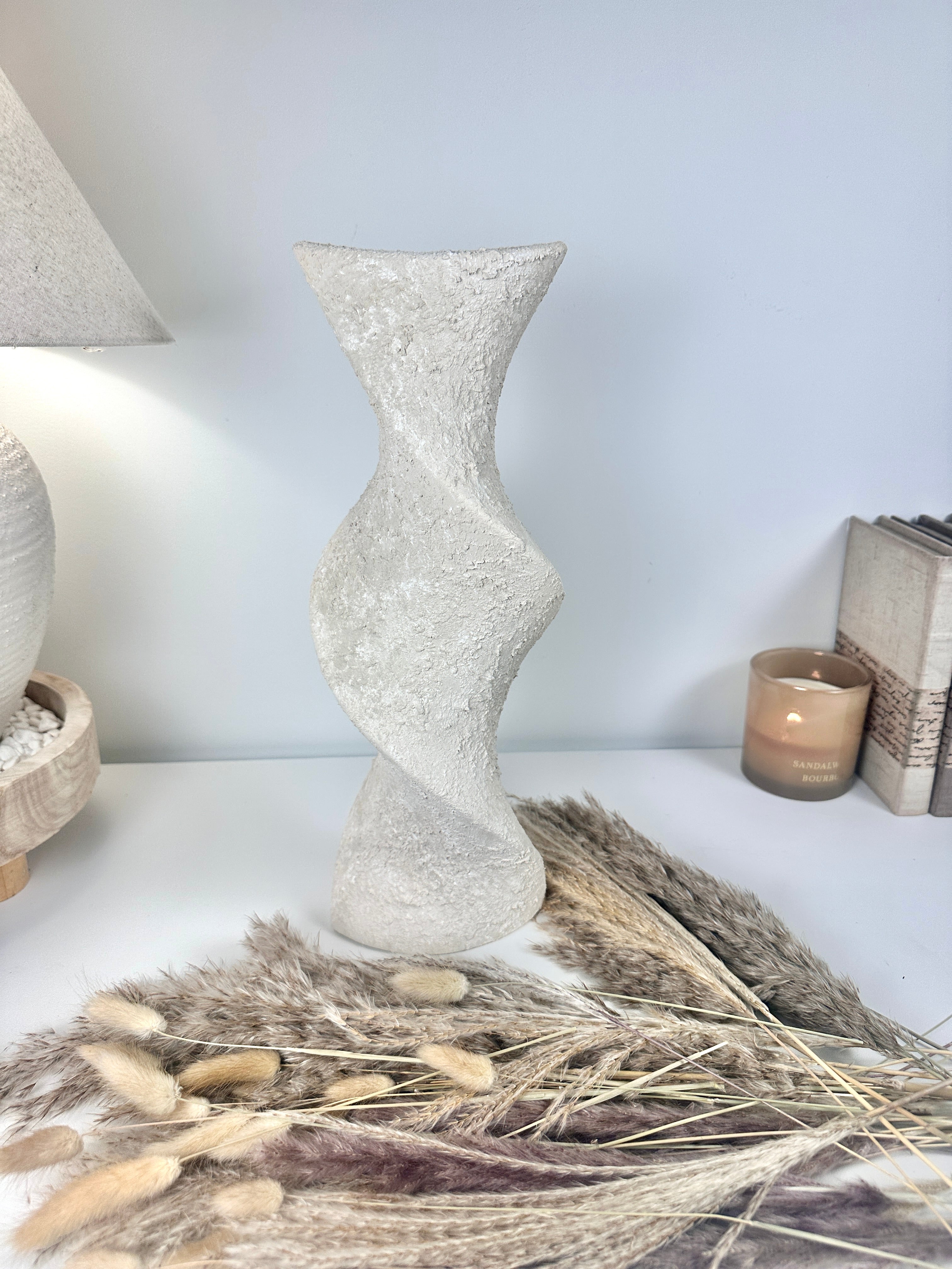 Minimalist Textured Hand-painted Ceramic Vase 16" off white washed