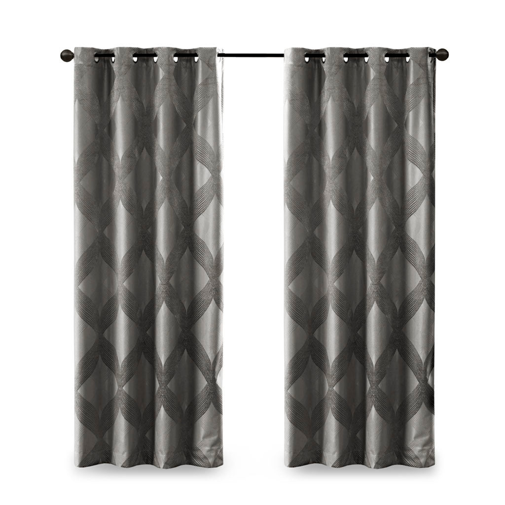 50x95" Ogee Knitted Jacquard Total Blackout Curtain Panel - Charcoal (1 panel only)