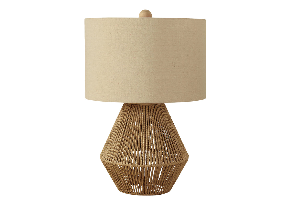 Boho Style Table Lamp 22"H, Brown Rope, Beige Shade