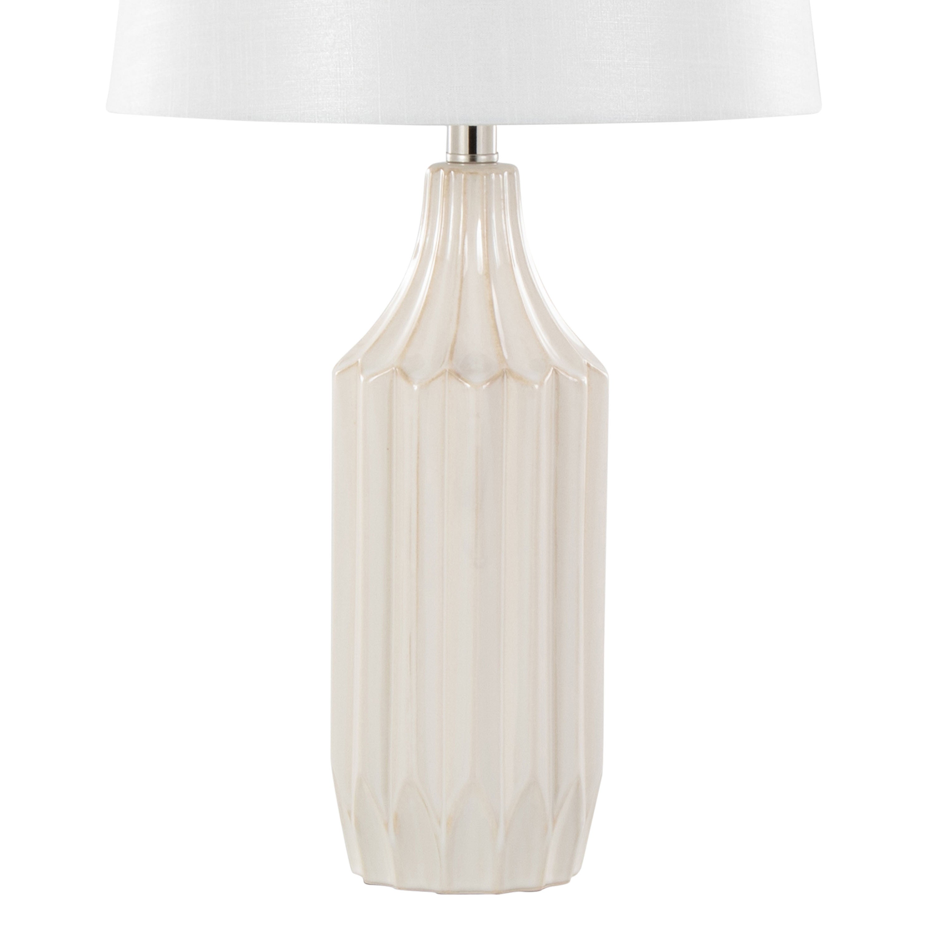 23" Contemporary Table Lamp in Gloss Cream Ceramic with White Shade