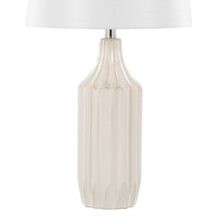 23" Contemporary Table Lamp in Gloss Cream Ceramic with White Shade