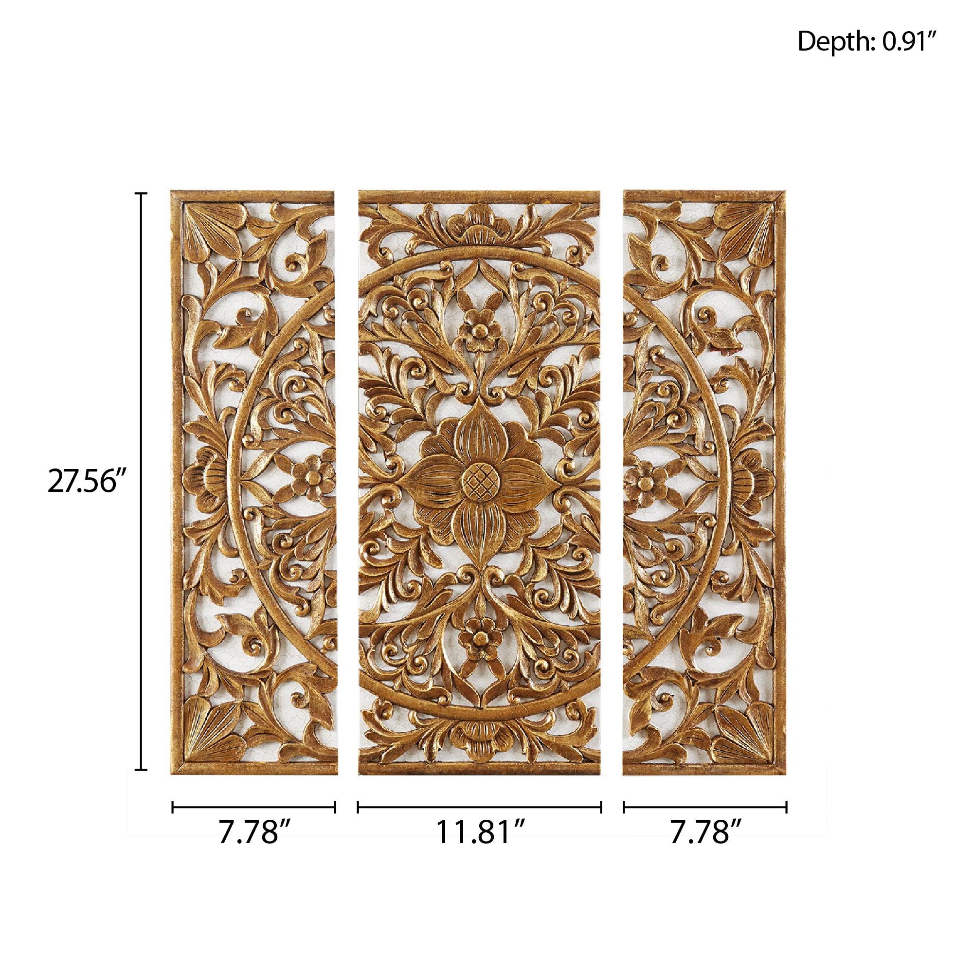 Gold Medallion Triptych 3-piece Dimensional Resin Canvas Wall Art Set