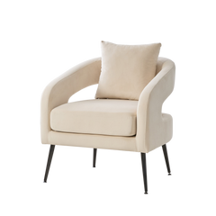 Modern Upholstered Velvet Open Back Accent Chair with Metal Legs, Cozy Round Armchair for Living Room, Bedroom, Beige