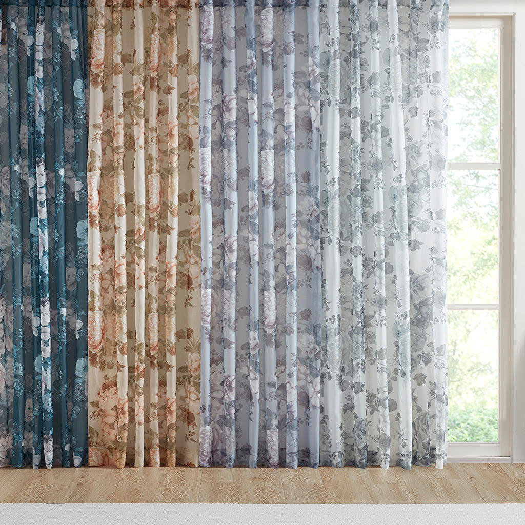 50x95" Printed Floral Rod Pocket and Back Tab Voile Sheer Curtain - Blush